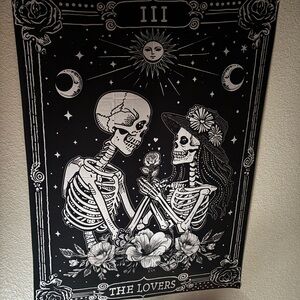 The Lovers Tarot Card Skeleton Spooky Goth Cloth Tapestry